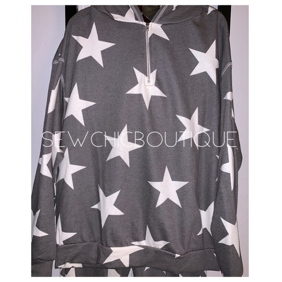 Star Printed Half Zip French Terry Hoodie - Picture 4 of 6